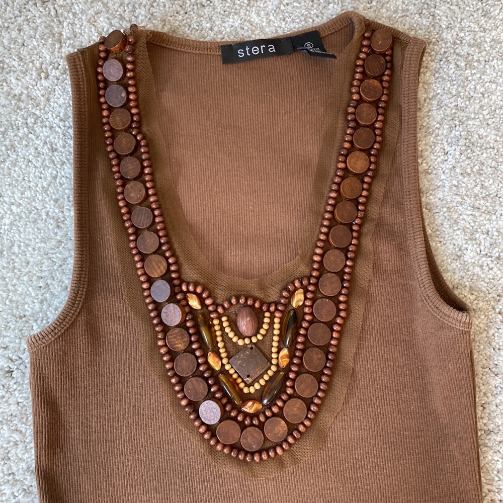 Brown Stera wood beaded tank. Small